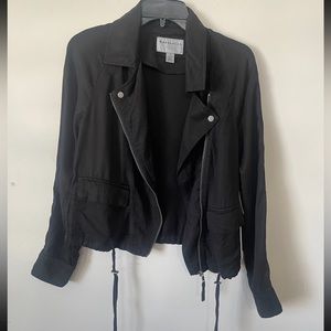 ANTHROPOLOGIE BY MARRAKECH Black bomber Moto Zip Jacket Twill Womens XS $148 NEW